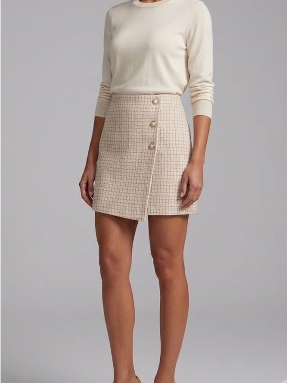 Marc New York Women’s Tweed Mini Skirt Beige/cream Pearl Buttons Size 10
